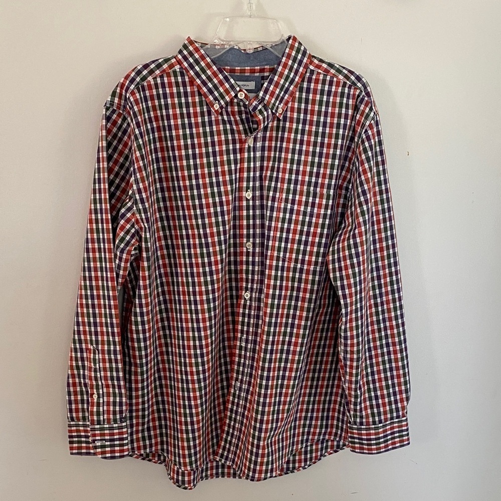 Saddlebred Shirt Mens XL Multicolor Plaid Stretch Poplin Button Down Long Sleeve